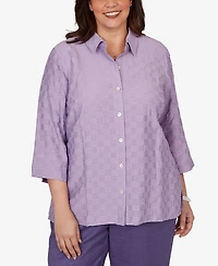 Alfred Dunner Plus Grand Bazaar Box Textured Button Front Top