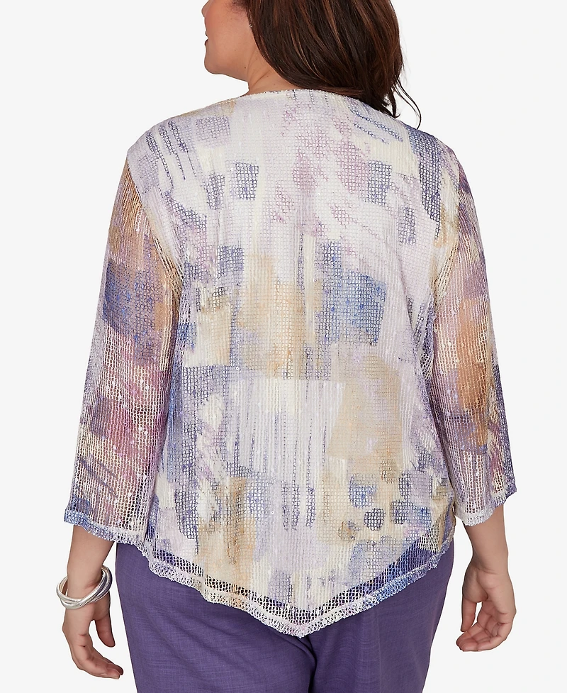 Alfred Dunner Plus Grand Bazaar Stained Glass Mesh Top with Necklace