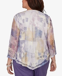 Alfred Dunner Plus Grand Bazaar Stained Glass Mesh Top with Necklace
