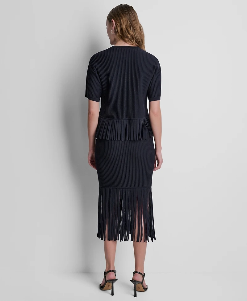 Dkny Women's Fringe Crewneck Sweater Top