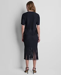 Dkny Women's Fringe Crewneck Sweater Top
