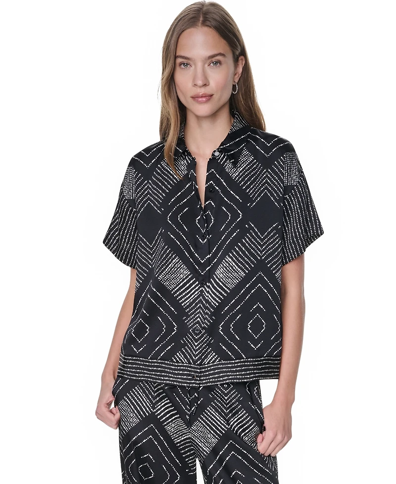 Dkny Women's Printed Button-Down Collared Neck Shirt
