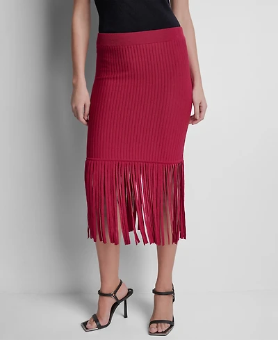 Dkny Women's Cotton-Blend Fringe Sweater Skirt