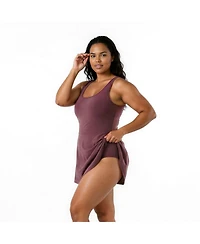 Calypsa Plus Size Hayley Tankini-Style Swim Dress With Adjustable Straps and Hidden Bikini Bottoms