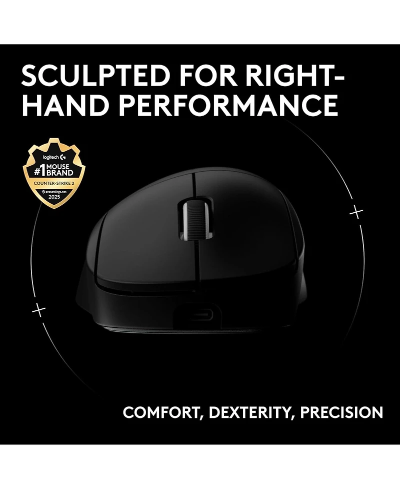Logitech G Pro X Superlight 2 Dex Wireless Gaming Mouse, 60g Right-Handed, 44K Dpi, 8K Polling, Usb-c, Black