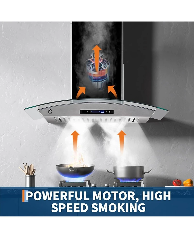 Xo 30 Inch 450 Cfm Ducted, Ductless Convertible Kitchen Wall Mount Range Hood with Gesture Sensing and Touch Control