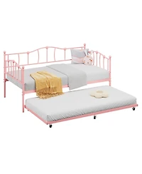 homfan Metal Daybed with Trundle, Twin Day Bed with Heart Design Headboard, Steel Slat Support, No Box Spring Needed