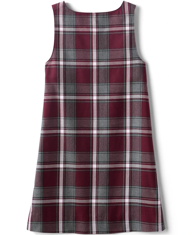 Lands' End Big Girls Plaid Button Shoulder Patch Pocket Jumper