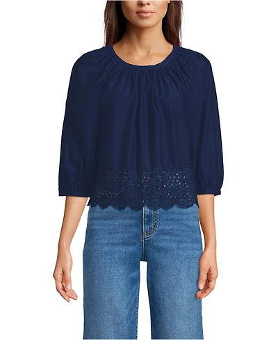 Lands' End Women's Gathered Eyelet Top