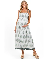 Pinkblush Maternity Off White Floral Smocked Shoulder Tie Maxi Dress