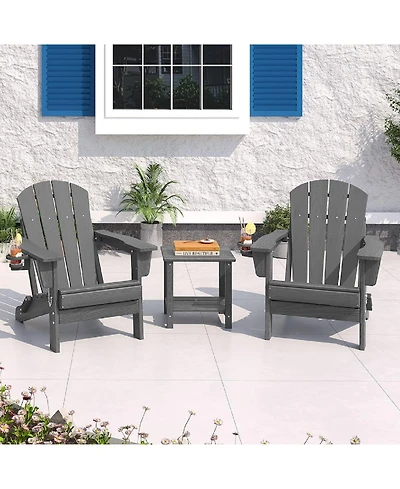 Xo 2 Piece All Weather Resistent Outdoor Patio Chair, Folding Adirondack Chair with Cup Holder