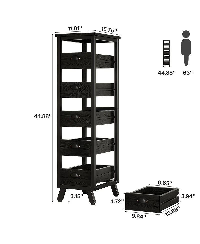 Tribesigns 44.88" Tall 5-Tier Narrow Snack Stand Kitchen Stand Fruit Basket,Wood Fruit and Vegetable Storage Rack