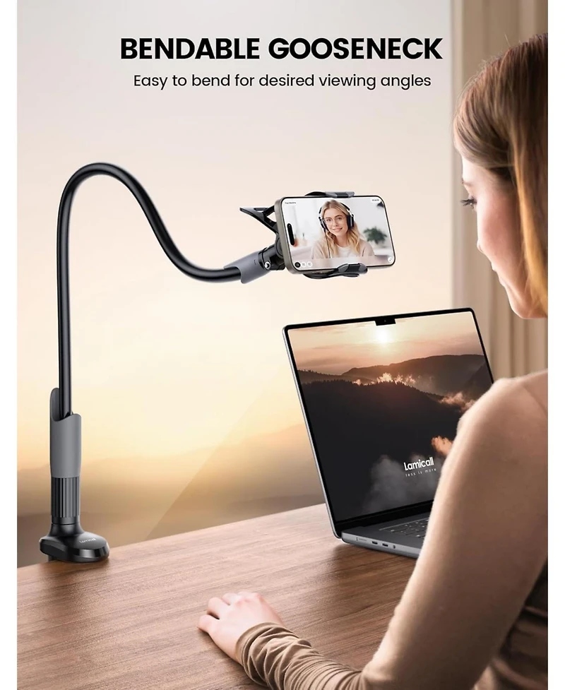Lamicall Gooseneck Phone Holder for Bed - Cell Mount Clamp Clip