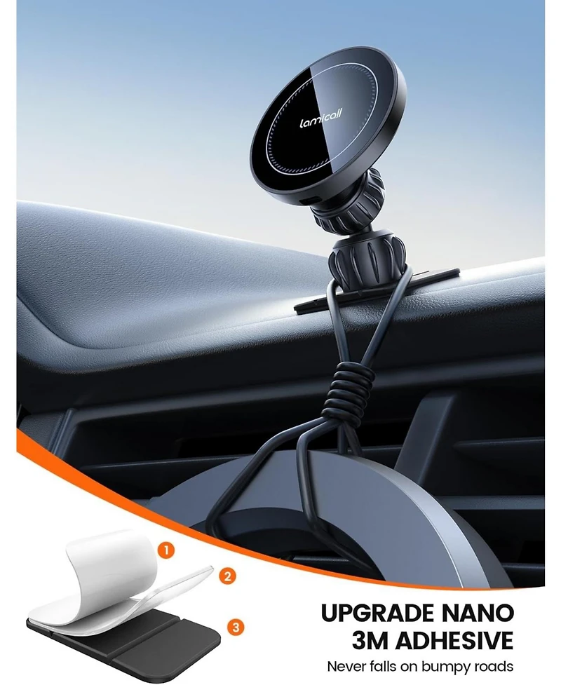Lamicall 3-in-1 Wireless Car Charger Mount with Strong Magnet and 360degree(s) Rotation