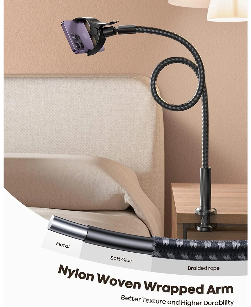 Lamicall Gooseneck Phone Holder for Bed - Overhead Cell Phone Mount Stand for Bed, Desk