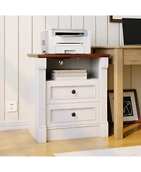 gaomon 23.6" Wide Farmhouse Nightstand with Charging Station and 2 Drawers, Rustic Wood Bedside Table, End Table for Bedroom Living Room