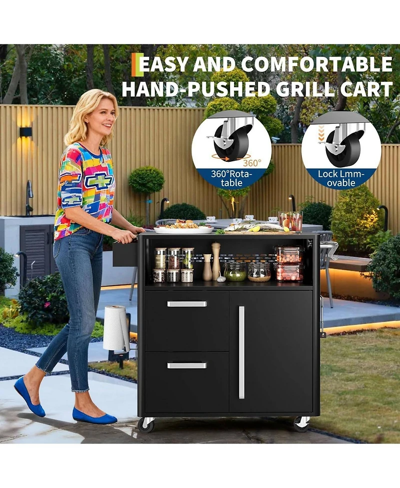 Xo Outdoor Stainless Steel Kitchen Cart with Storage Cabinet for Bbq Backyard Patio