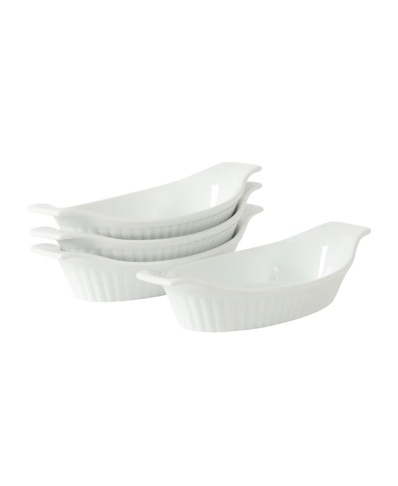 Gibson Home Gracious Dining Oval Au Gratin Baking Dishes, 4-Piece Set - 15 oz Oven Safe Ceramic Small Casserole Dishes with Handles