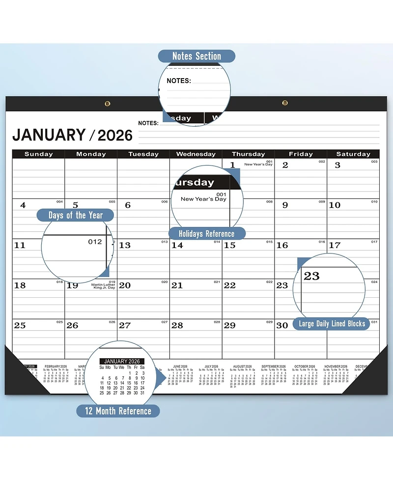 Gnuadz Desk Calendar 18 Month Pvc Cover Round Holes Notes 2026