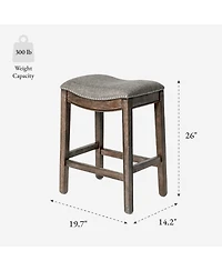 Maven Lane Adrien Saddle Counter Stool Reclaimed Oak Finish w/ Ash Grey Fabric Upholstery