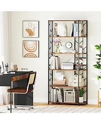 Gymax 6-Tier Bookshelf with Heavy-duty Metal Frame2 Anti-tipping Kits for Study