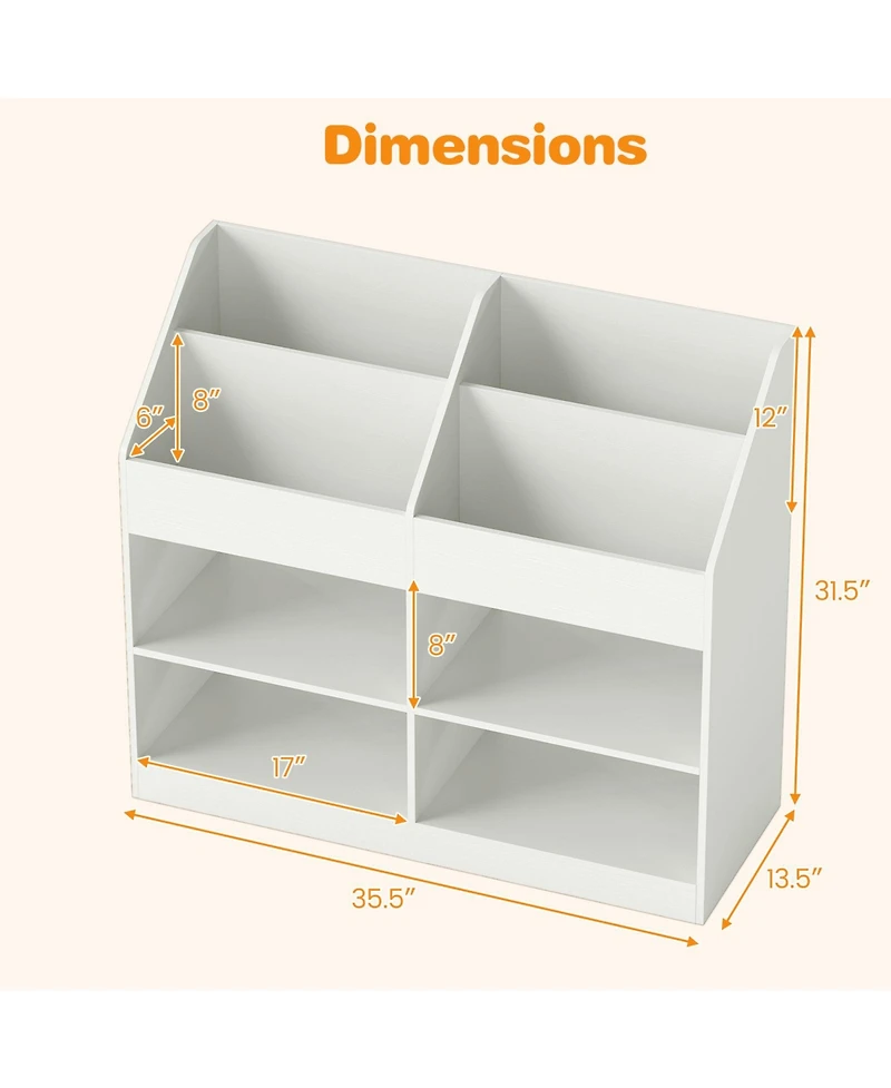 Gymax 3-Tier Kid's Bookshelf with Display Rack and 4 Compartments for Kids Room Playroom