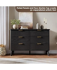 homfan Modern Fluted 6-Drawer Dresser