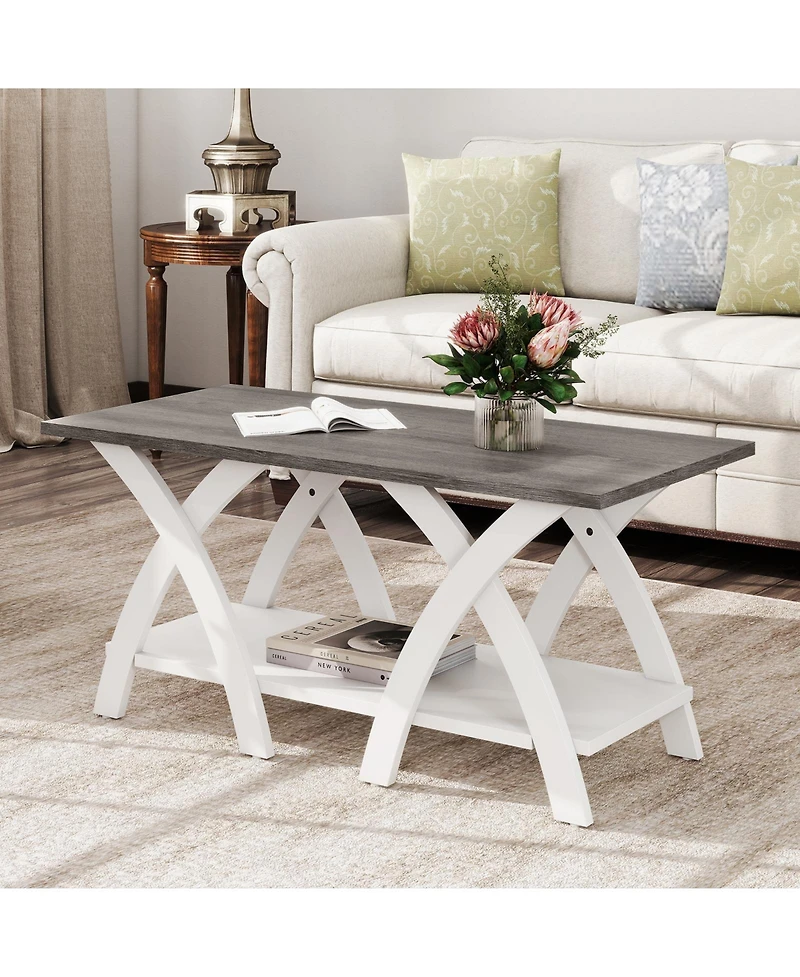 Gymax 40'' Coffee Table With Storage Shelf W/X-shaped Legs for Living Room Bedroom