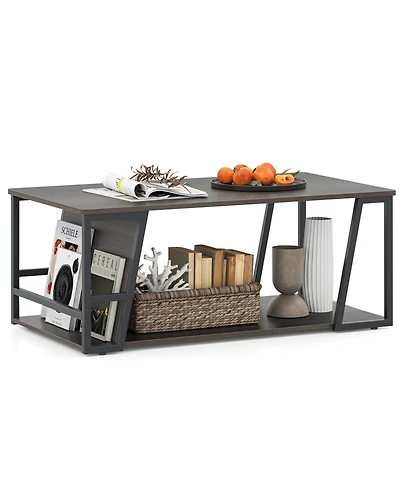 Gymax 40'' Coffee Table and 2-Tier Modern Farmhouse Center Table w/Storage Shelf