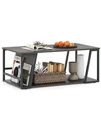 Gymax 40'' Coffee Table and 2-Tier Modern Farmhouse Center Table w/Storage Shelf
