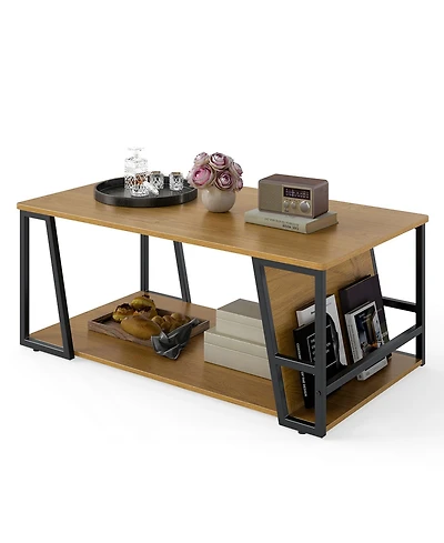 Gymax 40'' Coffee Table and 2-Tier Modern Farmhouse Center Table w/Storage Shelf