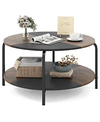 Gymax 2-Tier Round Coffee Table With Storage Shelf Metal Frame for Living Room Apartment