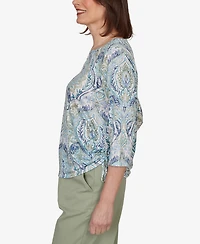 Alfred Dunner Petite Indigo Girls Medallion Print Braided Neck Top