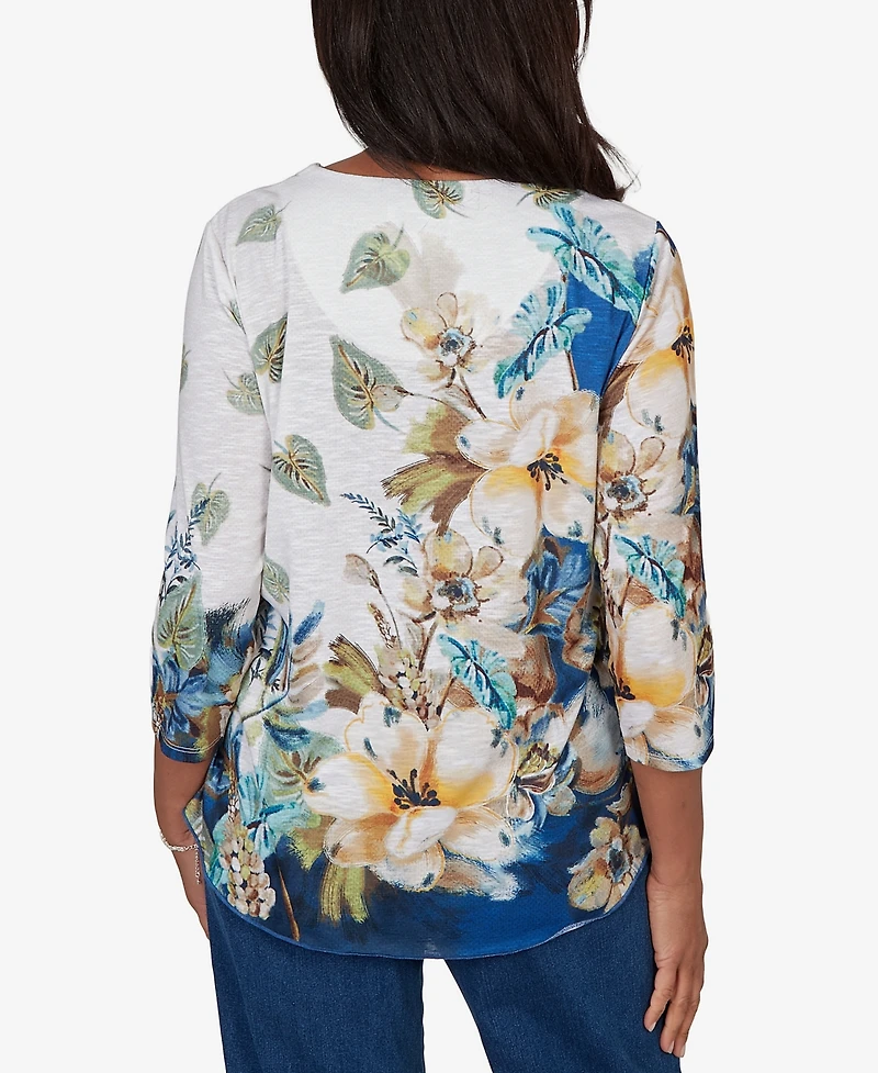 Alfred Dunner Petite Indigo Girls Placed Texture Floral Knit Top