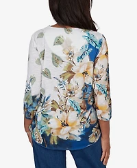 Alfred Dunner Petite Indigo Girls Placed Texture Floral Knit Top