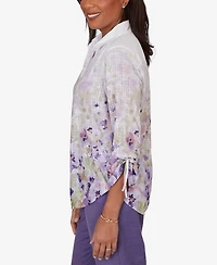 Alfred Dunner Petite Grand Bazaar Floral Ombre Button-Down Top