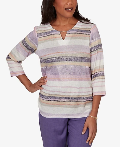 Alfred Dunner Petite Grand Bazaar Mixed Stripe Knit Top