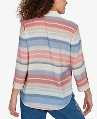 Alfred Dunner Petite Camden Market Colorful Stripes Button-Front Top