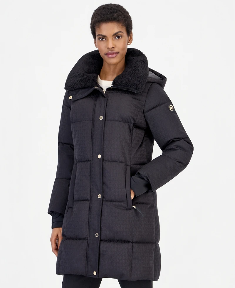 Michael Kors Women's Sherpa-Lined Puffer Coat with Detachable Faux Fur Collar, Created for Macy's