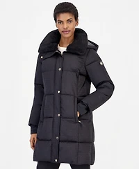 Michael Kors Women's Sherpa-Lined Puffer Coat with Detachable Faux Fur Collar, Created for Macy's