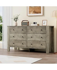 homfan Wide 6 Drawer Dresser for Bedroom - Modern Wooden Chest with Deep Storage Drawers, Metal Knobs Ideal Kids Room, Entryway, Hallway