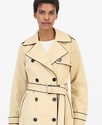 Michael Kors Women's Faux Leather-Trim Button-Front Trench Coat, Created for Macy's