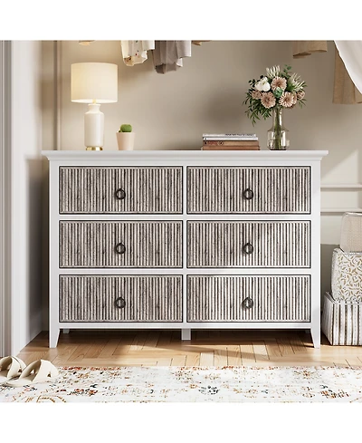 homfan Modern 6 Drawer Dresser - Spacious Wooden Chest for Bedroom, Living Room, Closet, or Entryway - Stylish Storage Organizer Cabinet