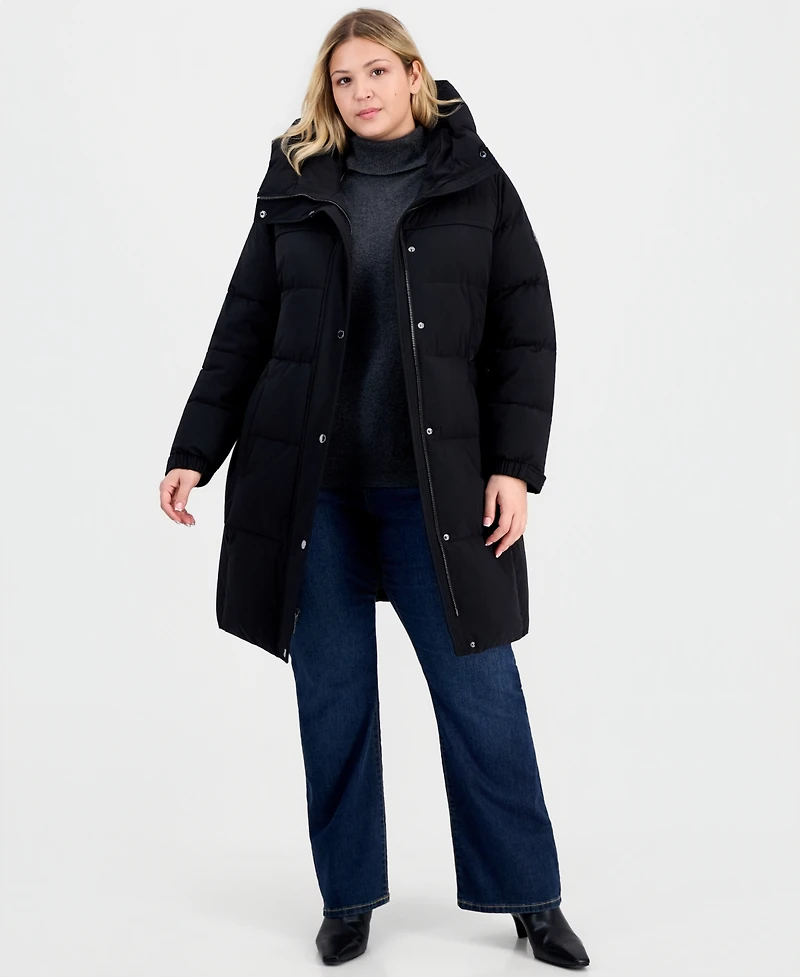 Michael Michael Kors Plus Size Hooded Belted Puffer Coat