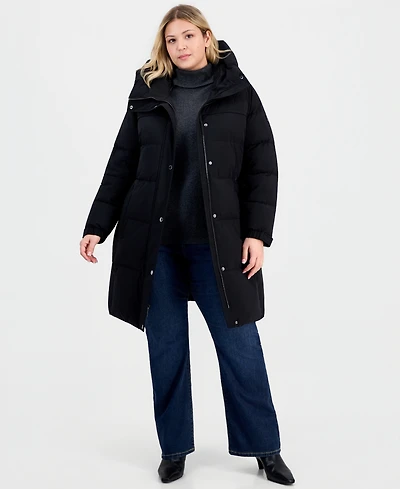 Michael Michael Kors Plus Size Hooded Belted Puffer Coat