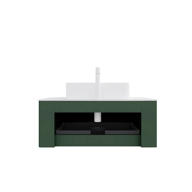 Sillysis Light Green Wall Mounted Bathroom Vanity with Ceramic Sink, Plywood Cabinet, Soft Close Striped Drawer