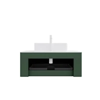 Sillysis Light Green Wall Mounted Bathroom Vanity with Ceramic Sink, Plywood Cabinet, Soft Close Striped Drawer