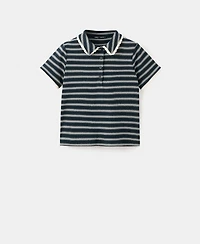 Mango Women's Striped Scalloped Polo Shirt