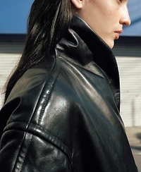 Mango Women's Oversized Leather Bomber Jacket