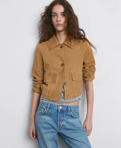Mango Women's Chest-Pocket Suede Jacket